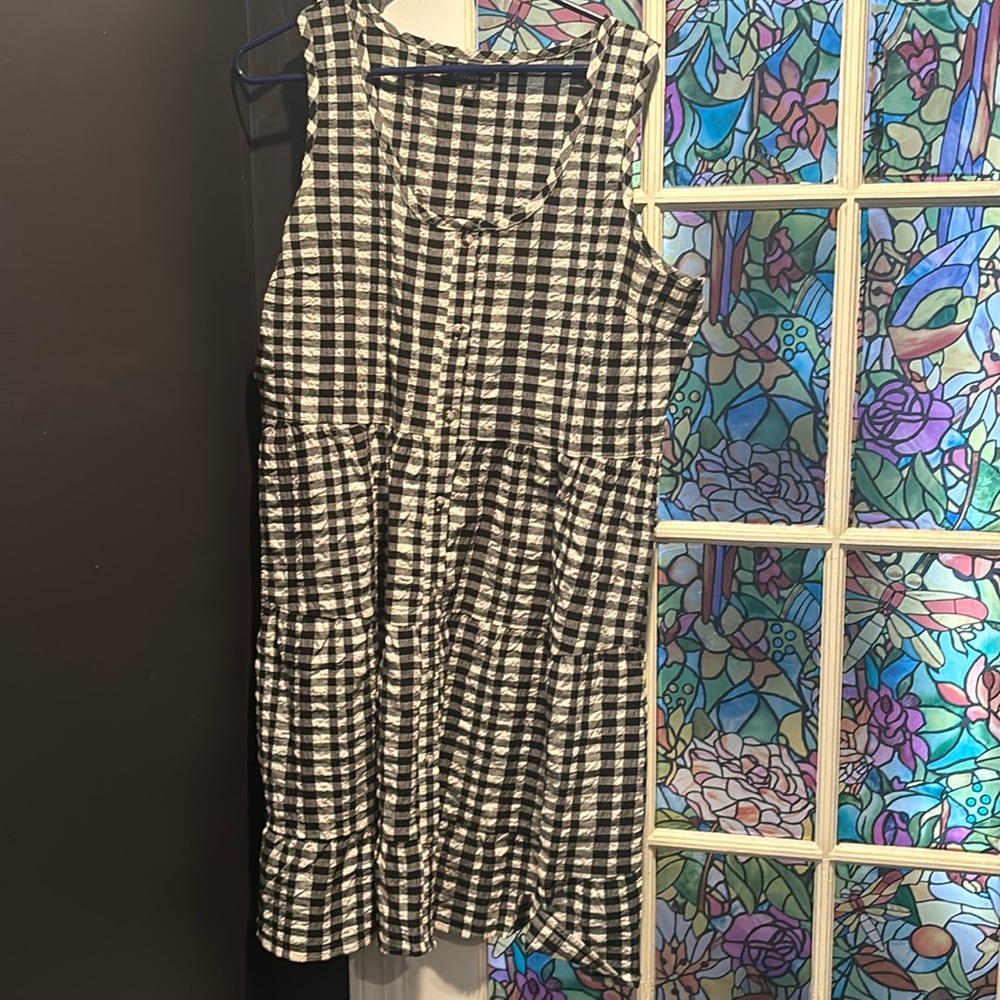 Toad & Co black and cream gingham dress